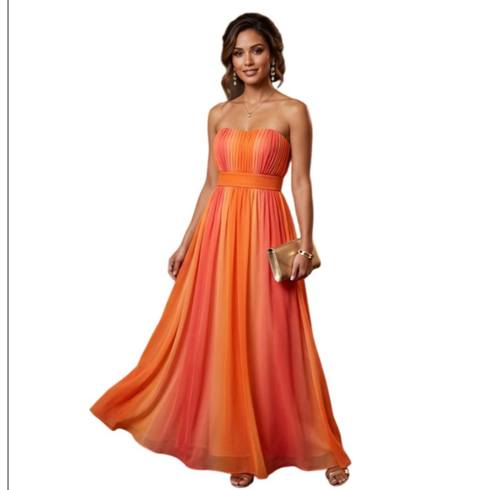 Women's After Six Strapless Ombre Maxi Dress Size 12 Orange Coral